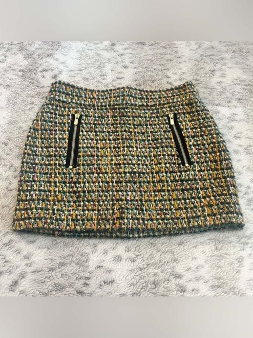 J. Crew Multicolor Wool Blend Mini Skirt with Gold Zippers